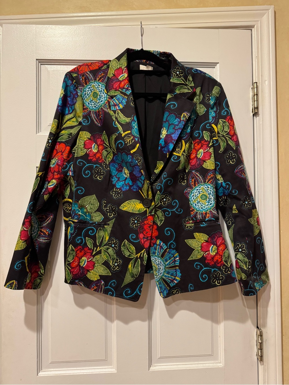 Chico's Black Blazer with Bright Floral Print